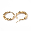 201 Stainless Steel Round Beaded Hoop Earrings with 304 Stainless Steel Pins for Women EJEW-B016-14B-G-2