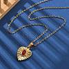 304 Stainless Steel Red Cubic Zirconia Heart Pendant Necklaces NJEW-S439-06G-1