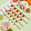 4Pcs 4 Styles Alloy Enamel & Resin Fruit Red Strawberry Charm 304 Stainless Steel Bag Decorative Chains HJEW-PH02272-3