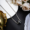 1Pc 304 Stainless Steel Black Enamel Football Pendant Wheat Chain Necklaces NJEW-BBC0001-31-4