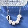 304 Stainless Steel Shell & Natural Pearl Beads Paperclip Chain Necklaces for Women NJEW-A045-17P-3