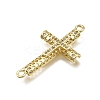 Brass Micro Pave Clear Cubic Zirconia Religion Cross Connector Charms KK-Z100-22G-05-2