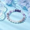 8mm Round Natural Amethyst & Quartz Crystal & Aquamarine & Rose Quartz Beaded Stretch Bracelets BJEW-TA00514-04-2