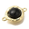Brass Pave Black Glass Half Round Links Connector Charms KK-K388-19G-2