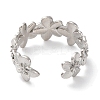 Rack Plating Brass Flower Open Cuff Rings for Women RJEW-S242-01P-A-3