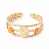Natural Gemstone and Flat Round Open Cuff Ring RJEW-B039-02G-3