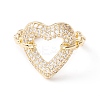 Clear Cubic Zirconia Heart Cuff Ring KK-D067-31G-RS-2