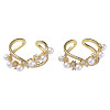 Cubic Zirconia Infinity Open Cuff Ring with Imitation Pearl RJEW-N035-132-2
