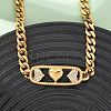 304 Stainless Steel Crystal Rhinestone Rectangle with Heart Pendant Necklaces for Women NJEW-D340-01G-2