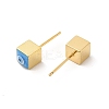 Long-Lasting Plated Cube with Enamel Evil Eye Stud Earring EJEW-E272-01G-01-2