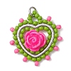 Glass Seed Beaded Heart with Rose Pendants PALLOY-MZ01030-2