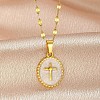 201 Stainless Steel Enamel Oval with Cross Pendant Necklaces FS-WG9DA99-02-2