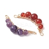 4Pcs 4 Styles Natural Tiger Eye & Rose Quartz & Carnelian & Amethyst Round Beaded Connector Charms PALLOY-TA00408-01-2