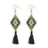 Glass Seed Braided Rhombus with Tassel Dangle Earrings EJEW-MZ00028-1