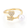 Brass Micro Pave Clear Cubic Zirconia Cuff Rings for Women KK-T074-02G-2
