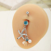 304 Stainless Steel Pave Cubic Zirconia & Plastic Pearl & Natural Shell Starfish Curved Barbell Dangle Belly Rings FS-WGCE39A-01-2