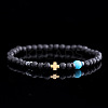 Natural Lava Rock & Synthetic Turquoise Round & Synthetic Non-magnetic Hematite Corss Beaded Stretch Bracelets SL0705-1
