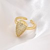 Rack Plating Brass Micro Pave Clear Cubic Zirconia Open Cuff Finger Rings for Women RJEW-M028-101G-2