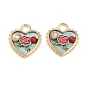 Brass Enamel & Natural Pearl Heart with Rose Flower Pendants KK-K351-49G-02-1