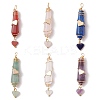 6Pcs 6 Styles Natural Carnelian & Green Aventurine & Rose Quartz & Quartz Crystal & Lapis Lazuli & Amethyst Copper Wire Wrapped Faceted Bullet Heart Pendants PALLOY-JF03482-02-1