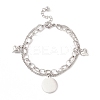 304 Stainless Steel Chain Multi-strand Bracelet with Flat Round & Heart Charms for Women STAS-P304-31P-1