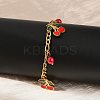 304 Stainless Steel Enamel Cherry Charm Bracelets BJEW-M095-01G-6
