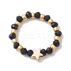 Glass Stretch Rings with Golden Plated Star & Moon Brass Beads RJEW-JR00660-03-3