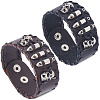 2Pcs 2 Colors Halloween Skull Leather Cord Bracelets for Men BJEW-GF0001-29-1