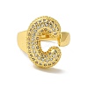 Letter Brass Micro Pave Clear Cubic Zirconia Open Cuff Ring for Women RJEW-N046-03C-G-2