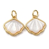Brass Pave Natural White Shell Pendants KK-P308-05G-02-1