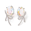Cubic Zirconia Oval with Bowknot Stud Earrings EJEW-P206-15P-1