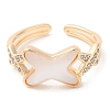 Natural Shell Criss Cross Open Cuff Ring with Cubic Zirconia RJEW-G288-05G-2