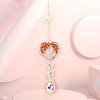 Wire Wrapped Natural Carnelian Heart with Tree of Life Pendant Decorations HJEW-K046-02P-02-1