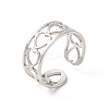 Non-Tarnish 304 Stainless Steel Hollow Out Heart Open Cuff Ring for Women RJEW-E063-19P-1