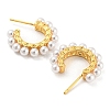 Brass Ring Stud Earrings with Plastic Pearl Beaded EJEW-Q785-22G-2