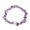 5Pcs 5 Styles Natural Rose Quartz & Quartz Crystal & Howlite & Green Aventurine & Amethyst Chip Beaded Stretch Bracelets for Women BJEW-JB10935-3