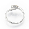 Natural Shell Heart Open Cuff Ring with Clear Cubic Zirconia RJEW-N039-09P-3