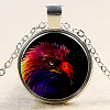 Flame Eagle Pattern Flat Round Glass Pendant Necklaces NJEW-N0051-017A-02-1