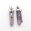 Yoga Chakra Jewelry Platinum Plated Brass Gemstone Double Terminated Pointed Big Pendants LS-G-P053-19F-1