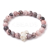 Synthetic Turquoise Dolphin Beads with Natural Pink Zebra Jasper Beaded Stretch Bracelets BJEW-JB10213-05-1