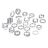 22Pcs 22 Style Heart & Butterfly & Criss Cross & Wave Alloy Finger Rings Set AJEW-PW0005-14P-1