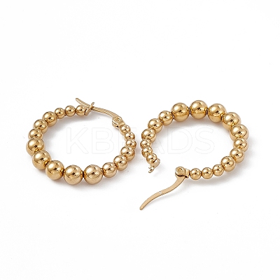 201 Stainless Steel Round Beaded Hoop Earrings with 304 Stainless Steel Pins for Women EJEW-B016-14B-G-1