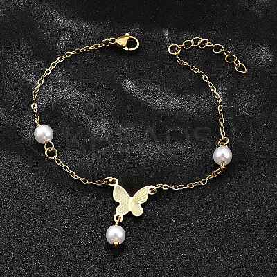 304 Stainless Steel Butterfly Link Bracelets BJEW-C098-01A-G-1