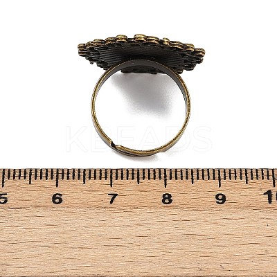 Vintage Adjustable Iron Flower Finger Ring Components Alloy Cabochon Bezel Settings X-PALLOY-O036-01AB-NF-1