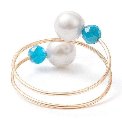 Round Shell Pearl & Natural Black Onyx & Moonstone & Green Aventurine & Apatite & Amethyst Finger Rings RJEW-JR00765-1