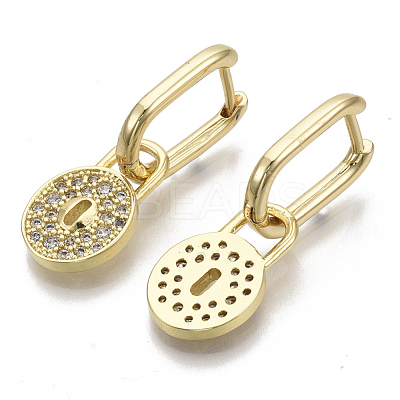 Brass Micro Pave Clear Cubic Zirconia Dangle Huggie Hoop Earrings EJEW-R115-002-NF-1