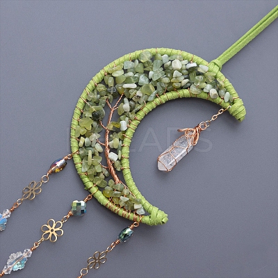Natural Peridiot Chips Moon with Tree of Life Pendant Decorations LS-TREE-PW0003-14-1