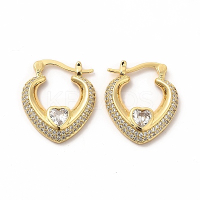 Clear Cubic Zirconia Heart Hoop Earrings with Glass EJEW-A095-04G-1
