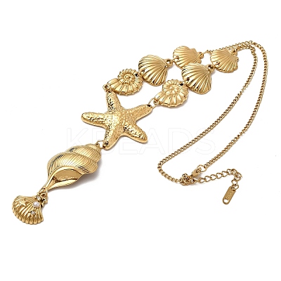 Summer Beach 304 Stainless Steel Starfish Shell Shape Pendant Y Necklaces for Women NJEW-A063-15G-1