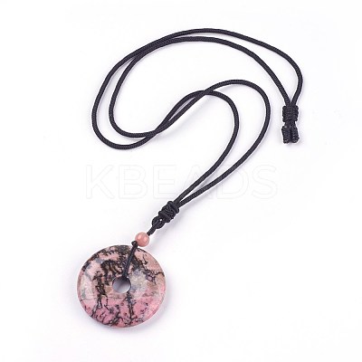 Adjustable Natural Rhodonite Pendant Necklaces NJEW-A125-C01-1